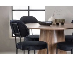 Venture Design Valgomojo komplektas Apvalus valgomojo stalas 120 cm MDF Juodos aksomo valgomojo kėdės Natūralus juodas aksomas MDF