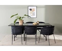 Venture Design Valgomojo komplektas Astrid valgomojo stalas ir Selma valgomojo kėdė 200x75 cm juodas MDF ir aksomas