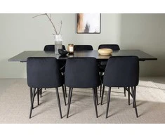 Venture Design Valgomojo komplektas Astrid valgomojo stalas ir naktiniai kėdės 200x75 cm juoda