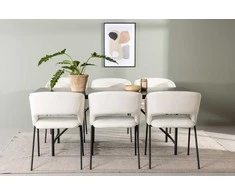 Venture Design Valgomojo komplektas Astrid valgomojo stalas ir dieninės kėdės 200x75 cm juoda balta linas