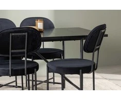 Venture Design Valgomojo komplektas Astrid valgomojo stalas ir Stella valgomojo kėdės 200x75 cm juodas MDF ir aksomas