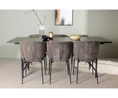 Venture Design Valgomojo komplektas Astrid valgomojo stalas ir Modesto kėdės 200x75 cm juoda pilka MDF faneruotė