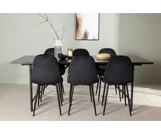 Venture Design Valgomojo komplektas Astrid valgomojo stalas ir Polar kėdės 200x75 cm juodas MDF aksomas
