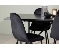 Venture Design Valgomojo komplektas Astrid valgomojo stalas ir Polar kėdės 200x75 cm juodas MDF aksomas