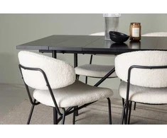Venture Design Valgomojo komplektas Astrid valgomojo stalas ir Chico kėdės 200x75 cm juodas MDF Bouclé audinys