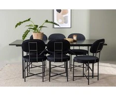 Venture Design Valgomojo komplektas Astrid valgomojo stalas ir Stella valgomojo kėdės 200x75 cm juodas MDF ir aksomas