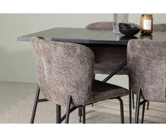 Venture Design Valgomojo komplektas Astrid valgomojo stalas ir Modesto kėdės 200x75 cm juoda pilka MDF faneruotė