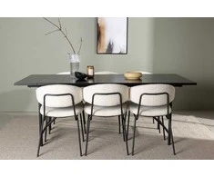 Venture Design Valgomojo komplektas Astrid valgomojo stalas ir Chico kėdės 200x75 cm juodas MDF Bouclé audinys