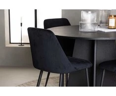 Venture Design Valgomojo komplektas Bootcut apvalus valgomojo stalas ir naktinė valgomojo kėdė 110 cm juodas aksomas