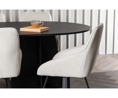 Venture Design Valgomojo komplektas Bootcut ovalus valgomojo stalas ir Rosie valgomojo kėdė 115x230 cm juoda smėlio spalvos audinys