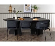 Venture Design Valgomojo komplektas Bootcut ovalus valgomojo stalas ir Selma valgomojo kėdė 115x230 cm juoda