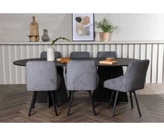Venture Design Valgomojo komplektas Bootcut ovalus valgomojo stalas ir Rosie valgomojo kėdė 115x230 cm juoda