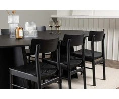 Venture Design Valgomojo komplektas Bootcut ovalus valgomojo stalas ir Montros kėdės 230x115 cm juodas MDF