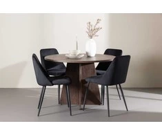 Venture Design Valgomojo komplektas Bootcut stalas ir naktinės kėdės 110 cm, moka ir juodas MDF