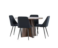 Venture Design Valgomojo komplektas Bootcut stalas ir naktinės kėdės 110 cm, moka ir juodas MDF