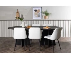 Venture Design Valgomojo komplektas Bootcut ovalus valgomojo stalas ir naktinė valgomojo kėdė 115x230 cm juoda balta