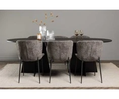 Venture Design Valgomojo komplektas Bootcut ovalus valgomojo stalas ir Modesto valgomojo kėdė 230x115 cm juoda smėlio spalvos