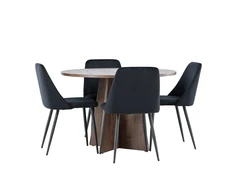 Venture Design Valgomojo komplektas Bootcut stalas ir naktinės kėdės 110 cm, moka ir juodas MDF