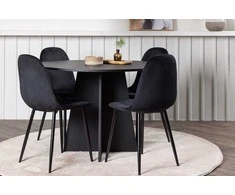 Venture Design Valgomojo komplektas Bootcut apvalus valgomojo stalas ir Polar valgomojo kėdė 110 cm juodas MDF aksomas