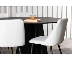 Venture Design Valgomojo komplektas Bootcut ovalus valgomojo stalas ir naktinė valgomojo kėdė 115x230 cm juoda balta