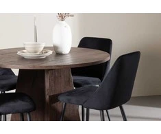 Venture Design Valgomojo komplektas Bootcut stalas ir naktinės kėdės 110 cm, moka ir juodas MDF