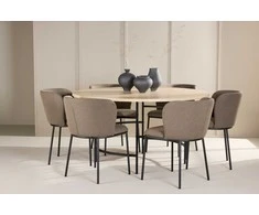 Venture Design Valgomojo komplektas Copenhagen stalas su 6 Edina kėdėmis 140 cm balintos rudos spalvos juodos audinio