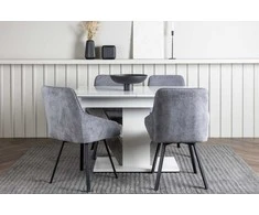 Venture Design Valgomojo komplektas Disa valgomojo stalas ir Rosie kėdės 120x80x76 cm Balta Pilka Juoda Tamsiai pilka MDF Audinys Plienas