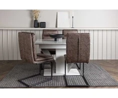 Venture Design Valgomojo komplektas Disa valgomojo stalas ir Zizo valgomojo kėdė 120x80 cm balta pilka juoda ruda MDF mikropluošto audinys