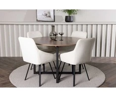 Venture Design Valgomojo komplektas Durango valgomojo stalas ir Rosie valgomojo kėdė 120 cm juoda smėlio spalvos MDF audinys