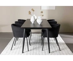 Venture Design Valgomojo komplektas Ellis valgomojo stalas su Berit valgomojo kėde 230x85 cm juodas