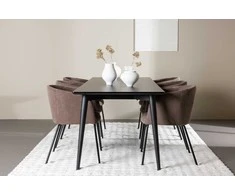 Venture Design Valgomojo komplektas Ellis valgomojo stalas su Berit valgomojo kėde 230x85 cm juoda ruda plienas MDF