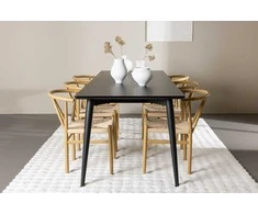 Venture Design Valgomojo komplektas Ellis valgomojo stalas su Alfons valgomojo kėde 230x85 cm juodas