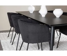 Venture Design Valgomojo komplektas Ellis valgomojo stalas su Berit valgomojo kėde 230x85 cm juodas