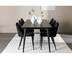Venture Design Valgomojo komplektas Ellis valgomojo stalas su Night valgomojo kėdė 230x85 cm juodas plienas