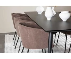 Venture Design Valgomojo komplektas Ellis valgomojo stalas su Berit valgomojo kėde 230x85 cm juoda ruda plienas MDF
