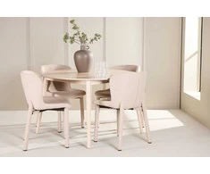 Venture Design Valgomojo komplektas Flora stalas su 4 Astoria kėdėmis 120 cm balinto ąžuolo spalvos