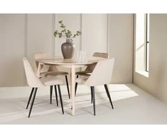 Venture Design Valgomojo komplektas Flora stalas ir naktinės kėdės 120 cm balta smėlio juoda