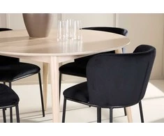Venture Design Valgomojo komplektas Flora stalas ir Edina kėdės 120 cm balintos medienos ir juodos medienos