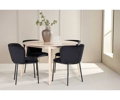 Venture Design Valgomojo komplektas Flora stalas ir Edina kėdės 120 cm balintos medienos ir juodos medienos