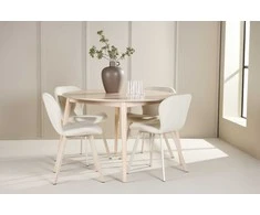 Venture Design Valgomojo komplektas Flora stalas su 4 Lilja kėdėmis 120x120 cm balintos ąžuolo spalvos mediena