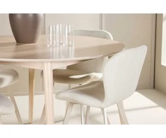 Venture Design Valgomojo komplektas Flora stalas su 4 Lilja kėdėmis 120x120 cm balintos ąžuolo spalvos mediena