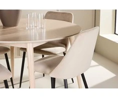 Venture Design Valgomojo komplektas Flora stalas ir naktinės kėdės 120 cm balta smėlio juoda