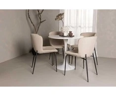 Venture Design Valgomojo komplektas Hamden valgomojo stalas ir Modesto valgomojo kėdės 75x80 cm balta smėlio spalvos MDF