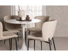 Venture Design Valgomojo komplektas Hamden valgomojo stalas ir Modesto valgomojo kėdės 75x80 cm balta smėlio spalvos MDF