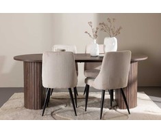 Venture Design Valgomojo komplektas Härön valgomojo stalas su Leone valgomojo kėde 200x90 cm smėlio ir mocha veliūras bei plienas