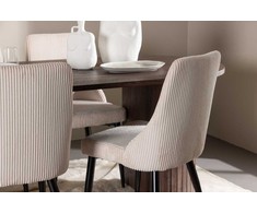 Venture Design Valgomojo komplektas Härön valgomojo stalas su Leone valgomojo kėde 200x90 cm smėlio ir mocha veliūras bei plienas