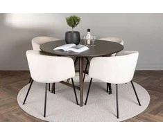 Venture Design Valgomojo komplektas Kaseidon valgomojo stalas ir Berit kėdės 100 cm ruda smėlio juodas aksomas guminė mediena MDF