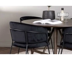 Venture Design Valgomojo komplektas Kaseidon valgomojo stalas ir Selma valgomojo kėdė 100 cm ruda juoda mediena aksomas