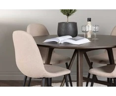Venture Design Valgomojo komplektas Kaseidon apvalus valgomojo stalas ir Polar valgomojo kėdės 100 cm juoda smėlio spalvos guminė mediena MDF