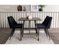 Venture Design Valgomojo komplektas Kaseidon valgomojo stalas ir naktinės kėdės 80x120 cm rudos ir juodos aksomo